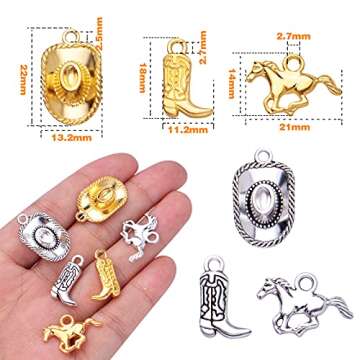 Hmjpng 60pcs 3 Styles Western Cowboy Charms Tibetan Alloy Horse Hat Pendants Vintage Cowboy Boot Charms Crafts Supplies for DIY Bracelet Necklace Jewelry Making, Antique Silver, Antique Gold