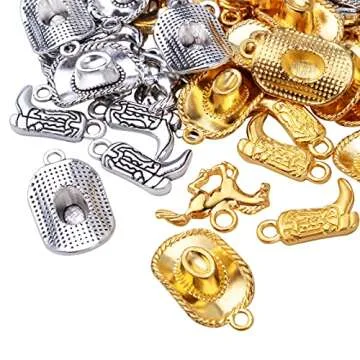 Hmjpng 60pcs 3 Styles Western Cowboy Charms Tibetan Alloy Horse Hat Pendants Vintage Cowboy Boot Charms Crafts Supplies for DIY Bracelet Necklace Jewelry Making, Antique Silver, Antique Gold