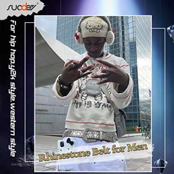 SUOSDEY Men Women Rhinestone Belt Western Cowboy Cowgirl Belt Bling Sequins Diamond Belt Shiny Studd...