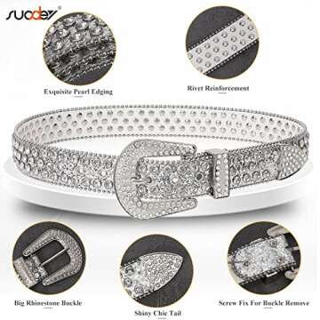 SUOSDEY Men Women Rhinestone Belt Western Cowboy Cowgirl Belt Bling Sequins Diamond Belt Shiny Studded Belt for Jeans