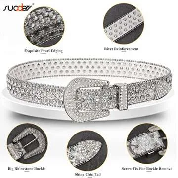 SUOSDEY Men Women Rhinestone Belt Western Cowboy Cowgirl Belt Bling Sequins Diamond Belt Shiny Studded Belt for Jeans