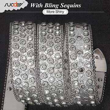 SUOSDEY Men Women Rhinestone Belt Western Cowboy Cowgirl Belt Bling Sequins Diamond Belt Shiny Studded Belt for Jeans