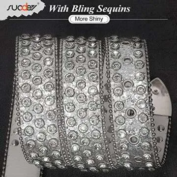 SUOSDEY Men Women Rhinestone Belt Western Cowboy Cowgirl Belt Bling Sequins Diamond Belt Shiny Studded Belt for Jeans