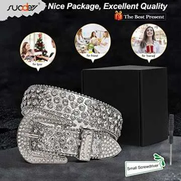 SUOSDEY Men Women Rhinestone Belt Western Cowboy Cowgirl Belt Bling Sequins Diamond Belt Shiny Studded Belt for Jeans