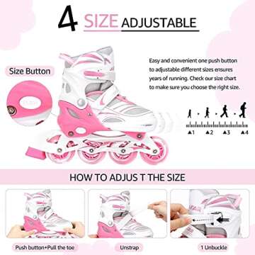 JeeFree Adjustable Inline Skates for Kids with Lights
