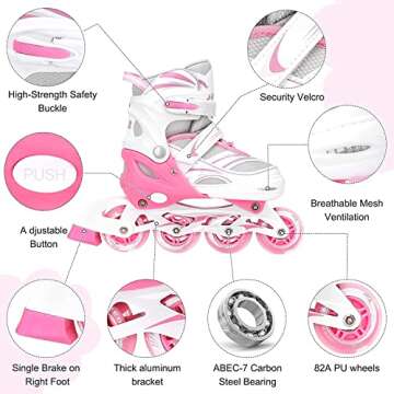 JeeFree Adjustable Inline Skates for Kids with Lights