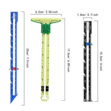 Frienda 3 Pieces Sliding Gauge Ruler Measuring Sewing Tool Set 5-in-1 T-Shaped Measuring Sewing Gaug...
