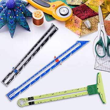 Frienda 3 Pieces Sliding Gauge Ruler Measuring Sewing Tool Set 5-in-1 T-Shaped Measuring Sewing Gauge Fabric Quilting Ruler for Beginner Knitting Crafting Supplies