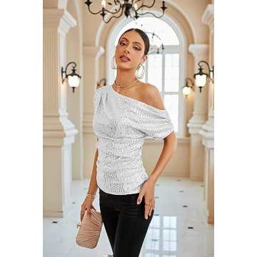 Sparkly One Shoulder Sequin Top for Women Elegant Party Wear
