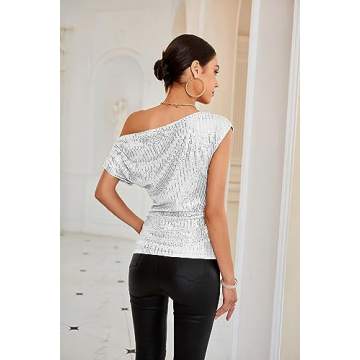 Sparkly One Shoulder Sequin Top for Women Elegant Party Wear