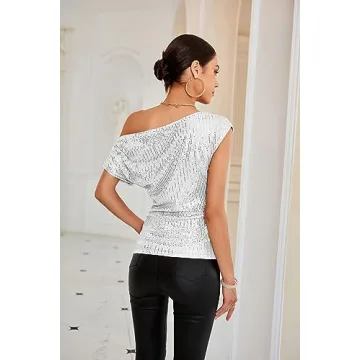 Sparkly One Shoulder Sequin Top for Women Elegant Party Wear