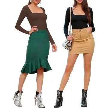 MANGOPOP Stylish Long Sleeve Square Neck Tees for Women