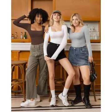 MANGOPOP Stylish Long Sleeve Square Neck Tees for Women