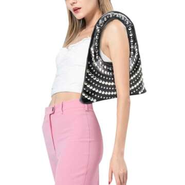GETERUUV Studded Purse Shoulder Bag for Women Y2K Purse Vegan Leather Hobo Bag Black Shoulder Purse ...