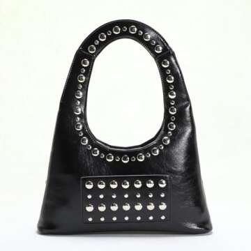 GETERUUV Studded Purse Shoulder Bag for Women Y2K Purse Vegan Leather Hobo Bag Black Shoulder Purse Red Studded Handbag