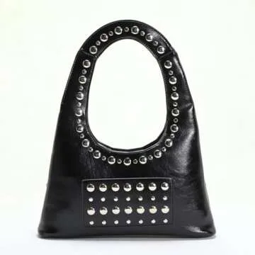 GETERUUV Studded Purse Shoulder Bag for Women Y2K Purse Vegan Leather Hobo Bag Black Shoulder Purse Red Studded Handbag