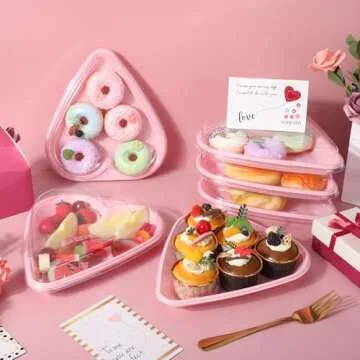 Macarrie 5 Pcs Valentine's Heart Shaped Serving Tray Platter 20 oz Heart Plates with Clear Lids Dessert Plates Snack Tray for Valentine Birthday Party Table Decoration (Pink)