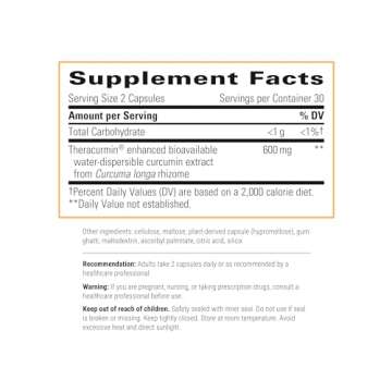 Integrative Therapeutics Theracurmin HP - High Absorption Turmeric & Curcumin Supplement - 27x More Bioavailable - Relief of Minor Discomfort Due to Occasional Overuse* - Vegan - 60 Capsules