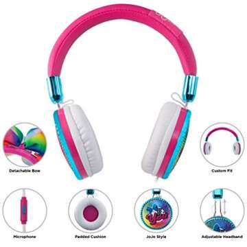 eKids JoJo Siwa Bow Fashion Headphones with built in Microphone, Standard Packaging, Pink