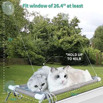 Pupagree Mess-Free Cat Window Perch, Multi-Point Secure Fastening Cat Window Hammock with 4 Strong Scution Cups, Premium Reinforced Material and Flannel Cover Cat Hammock for Large Cats in Beige