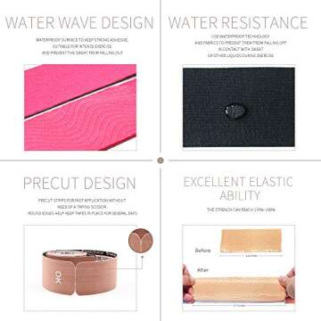 OK TAPE Kinesiology Tape 10 inches Precut, 20 Strips, Cotton Elastic Athletic Tape Latex Free, 2in x 16ft, Beige