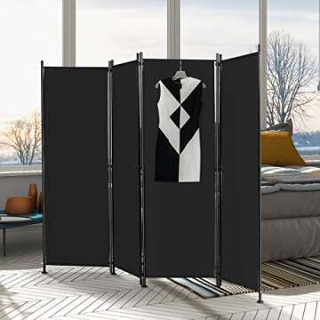 Giantex 4 Panel Room Divider Black, 5.6 Ft Tall Folding Privacy Screen, Freestanding Lightweight Por...