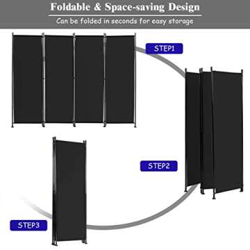 Giantex 4 Panel Room Divider Black, 5.6 Ft Tall Folding Privacy Screen, Freestanding Lightweight Portable Wall Partition Divider and Separator for Bedroom Home Office Apartment Studio