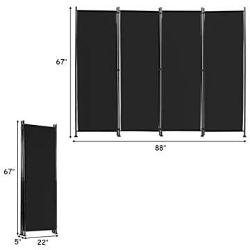 Giantex 4 Panel Room Divider Black, 5.6 Ft Tall Folding Privacy Screen, Freestanding Lightweight Portable Wall Partition Divider and Separator for Bedroom Home Office Apartment Studio