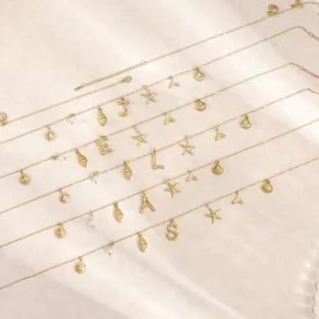 Ewrkbr Initial Necklaces for Women, 14K Gold Charm Shell Letter Necklace Chunky Statement Starfish Choker Necklaces for Women Trendy Beach Charm Bubble Letter Necklace Cute Gold Summer Jewelry