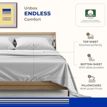 THREAD SPREAD 100% Egyptian Cotton Sheets Queen Size - 1000 High Thread Count Sheets Queen, 4 PC Luxury Hotel Sheets for Queen Size Bed, 16" Deep Pocket Sateen Weave Soft Cooling Bedding Sets - Silver
