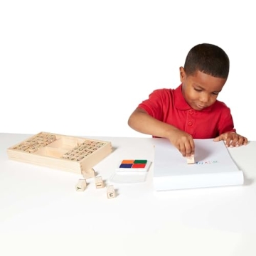 Melissa & Doug Wooden Alphabet Stamp Set - 56 Stamps With Lower-Case and Capital Letters - Preschool Writing Toys, ABC Stamps, Kids Arts & Crafts, Letter Stamps For Kids Ages 4+