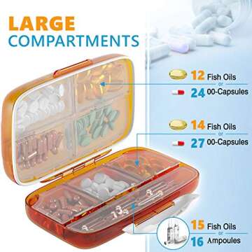 Travel Pill Organizer Medicine Dispenser - Moisture-Proof Pill Boxes and Organizer - Portable Vitamin Container Holder - 8 Large Compartments for Medication and Supplements