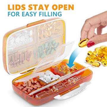 Travel Pill Organizer Medicine Dispenser - Moisture-Proof Pill Boxes and Organizer - Portable Vitamin Container Holder - 8 Large Compartments for Medication and Supplements