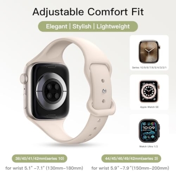 KingofKings Patenting Slim Thin Band Compatible with Apple Watch Bands for Women 42mm 38mm 40mm 41mm 44mm 45mm 46mm 49mm, Soft Sport Silicone Strap for iWatch Series 10 9 SE 8 7 6 5 4 3 2 1 Ultra