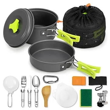 Rlrueyal 15PCS Camping Cookware Mess Kit - Lightweight Portable Outdoor Cooking Set