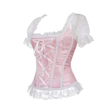 Zhitunemi Women's Princess Renaissance Corset - Elegant Overbust Top in Large Pink