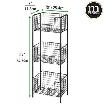mDesign Steel Freestanding Storage Organizer Tower Rack Basket Shelf, Metal 3-Tier Furniture Unit for Master/Guest Bathroom, Powder Room - Holds Bath Towels, Soap - Concerto Collection - Black