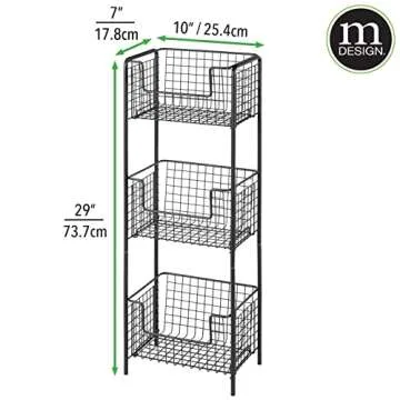 mDesign Steel Freestanding Storage Organizer Tower Rack Basket Shelf, Metal 3-Tier Furniture Unit for Master/Guest Bathroom, Powder Room - Holds Bath Towels, Soap - Concerto Collection - Black