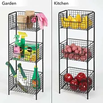 mDesign Steel Freestanding Storage Organizer Tower Rack Basket Shelf, Metal 3-Tier Furniture Unit for Master/Guest Bathroom, Powder Room - Holds Bath Towels, Soap - Concerto Collection - Black