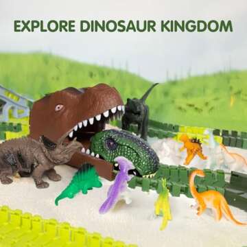 BUBZEEX 265 PCS Dinosaur Race Tracks, 10 PCS Dinosaur Toys & 1 PCS Dinosaur Car Gifts for 2 to 4 Yea...
