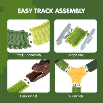 BUBZEEX 265 PCS Dinosaur Race Tracks, 10 PCS Dinosaur Toys & 1 PCS Dinosaur Car Gifts for 2 to 4 Years Old Boy and Girl, Kids Car Track Christmas Birthday Gift for Toddlers 5 to 7 Years
