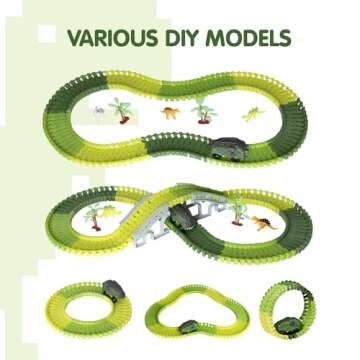 BUBZEEX 265 PCS Dinosaur Race Tracks, 10 PCS Dinosaur Toys & 1 PCS Dinosaur Car Gifts for 2 to 4 Years Old Boy and Girl, Kids Car Track Christmas Birthday Gift for Toddlers 5 to 7 Years