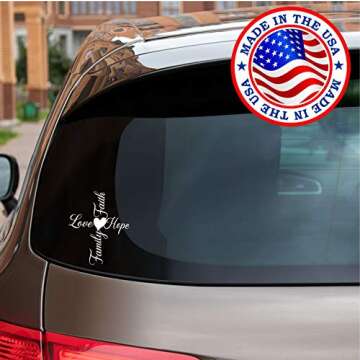 Sunset Graphics & Decals Faith Hope Love Family Cross with Heart Decal Vinyl Car Sticker | Cars Truc...