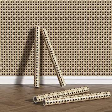 UniGoos Rattan Peel and Stick Wallpaper Retro Wood Removable Wall Paper Vintage Self Adhesive Contact Paper for Cabinet Shelf Liner Bedroom DIY Decor 17.7" x118"