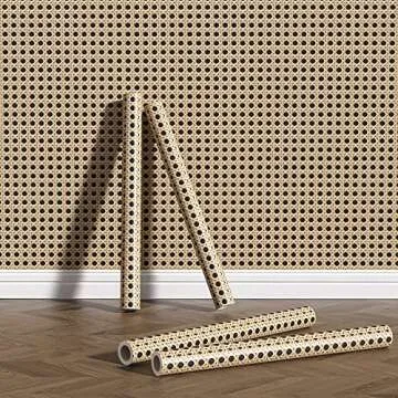 UniGoos Rattan Peel and Stick Wallpaper Retro Wood Removable Wall Paper Vintage Self Adhesive Contact Paper for Cabinet Shelf Liner Bedroom DIY Decor 17.7" x118"
