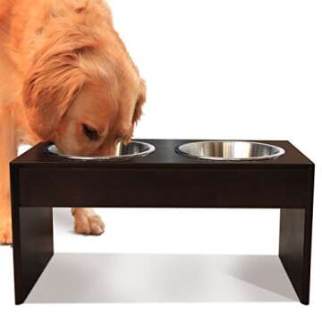PetFusion Bamboo Elevated Dog Bowls; Cat Bowl | Raised Feeders w/Water Resistant Seal (Short 4"; Tall 10”) | US Food Grade Stainless Steel Dog & Cat Bowls