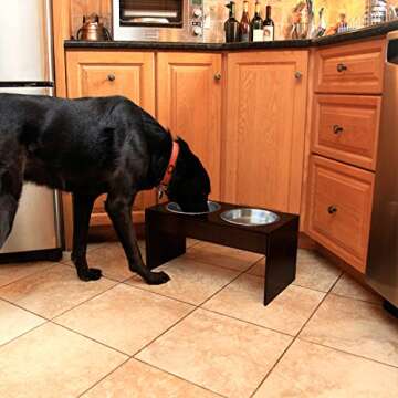 PetFusion Bamboo Elevated Dog Bowls; Cat Bowl | Raised Feeders w/Water Resistant Seal (Short 4"; Tall 10”) | US Food Grade Stainless Steel Dog & Cat Bowls