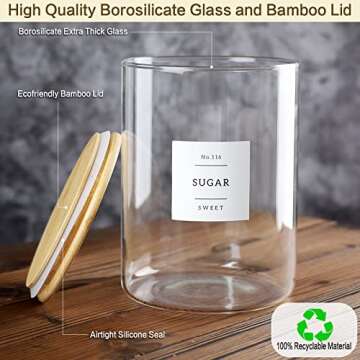 CZSZYGHBAO Glass Containers with Bamboo Lid & Labels
