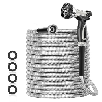 SPECILITE 50ft 304 Stainless Steel Garden Hose Metal, Heavy Duty Water Pipe with Nozzles for Yard, O...