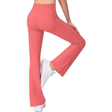 AENLLEY Girl Yoga Flare Wide Leg Tummy Control Stretchy Pants for Causal with Pockets 3 Pack
